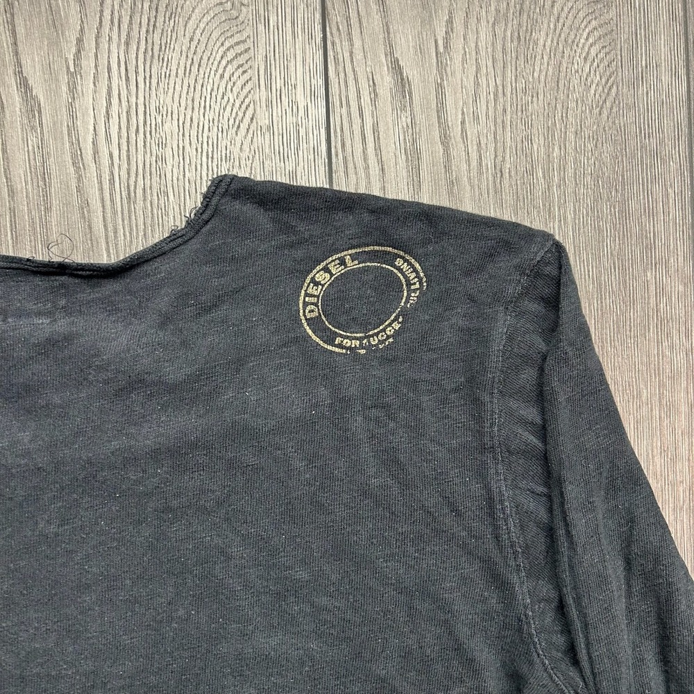 Diesel Long Sleeve Shirt XXL Black Cotton V-Neck Distressed Y2K Top - Picture 5 of 8